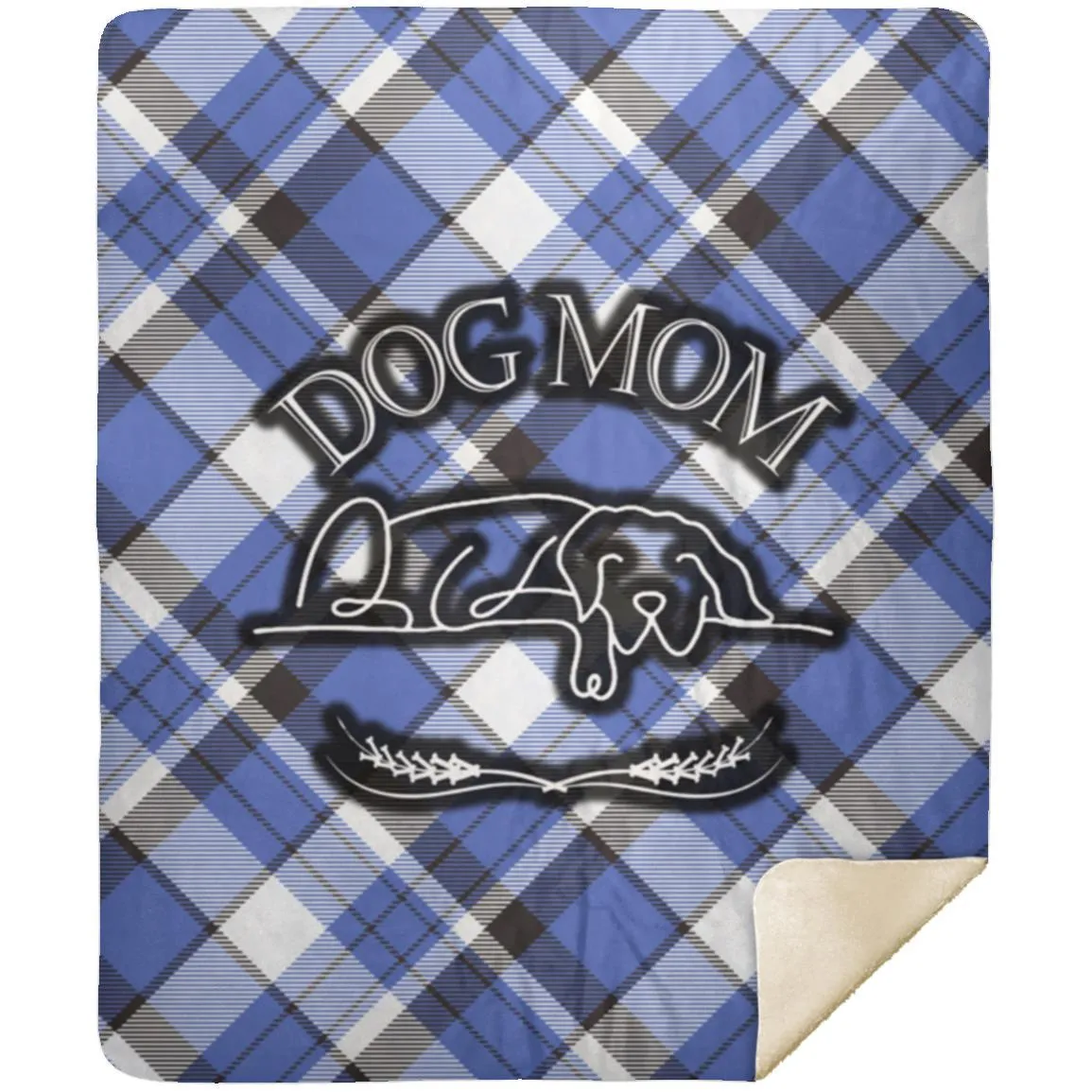 Dog Mom Blue Plaid Pattern Cozy Winter Farmhouse Cottage Style Premium Sherpa Blanket