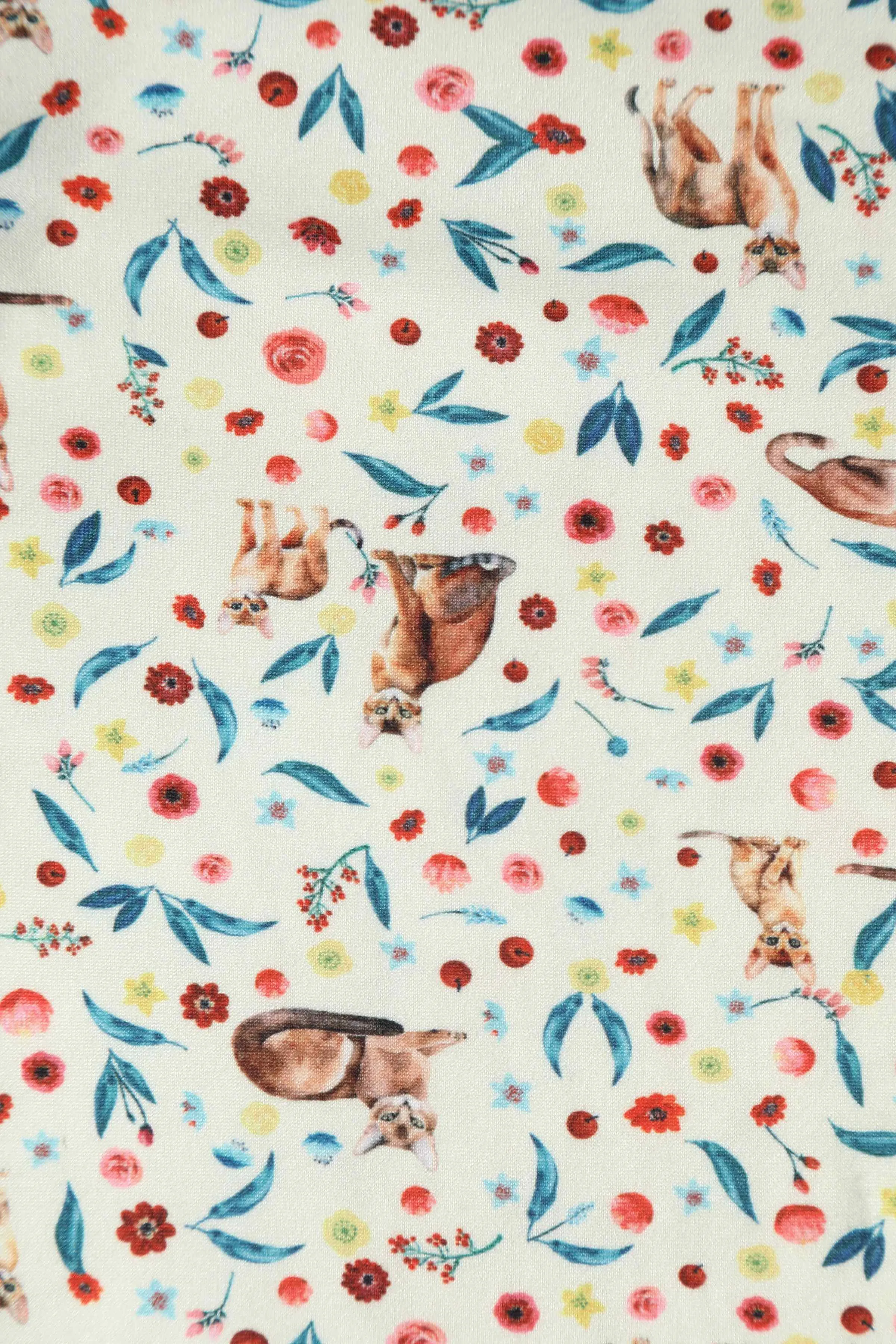 Janice Ivory Cream Sleeved Tea Dress in Cat Floral Print