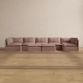 Modular Washable 7-Seater Open-Ends U-Sectional   Bench Ottoman in Sakura | Deluxe  Seat | Cloud Pillow